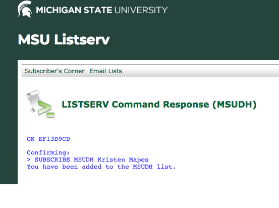 Screenshot showing listserv command respnose added
