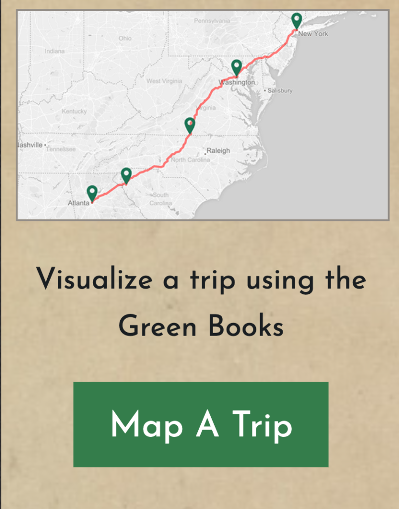Screenshot of the Green Book website that reads, visualize a trip using the Green Books