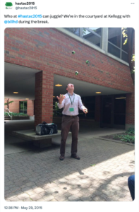 Bill Hart-Davidson juggling at the HASTAC 2015 conference